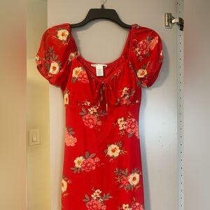 Red Floral Mesh Dress